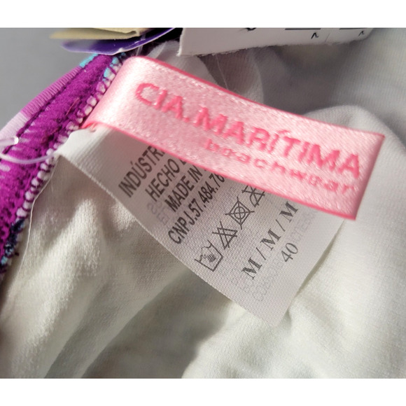 Cia Maritima Floral Bikini Top Womens Medium Embroidered Beaded Stripe Swimwear - Picture 2 of 12